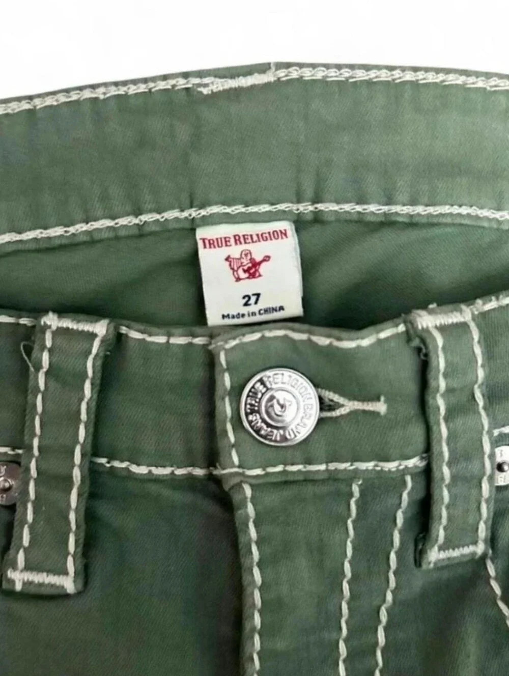 True Religion Size 27 Olive Green Distressed Skinny Jeans